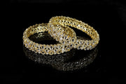 NMII Traditional Gold Plated Brass Metal with American Diamond & Kundan Stone Work Bangles Set For Women & Girls | Kada For Women Stylish | Bangles For Wedding, Party, Occasion Wear- Set of 2