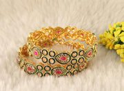 NMII Premium Gold Plated Alloy Kada Set With Multi Kundan Stone & Meenakari Peacock Design | Women & Girls Bangles | Traditional Alloy Bangles | Rajwadi, Wedding, Festival & Bridal - Pack Of 2 Kada