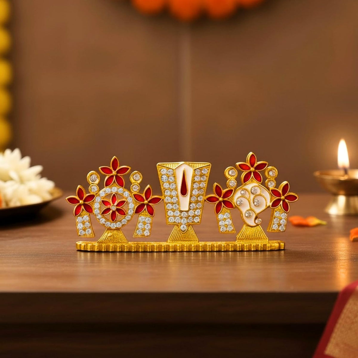 YaaNatural Yaa Catchy Lord Balaji Double-Sided Idol for Car Dashboard & Home Decor Gold Finish Venkateswara Face Statue | Spiritual Gift, Pooja & Office Idol (Double Side Shanku Chakra Namam)