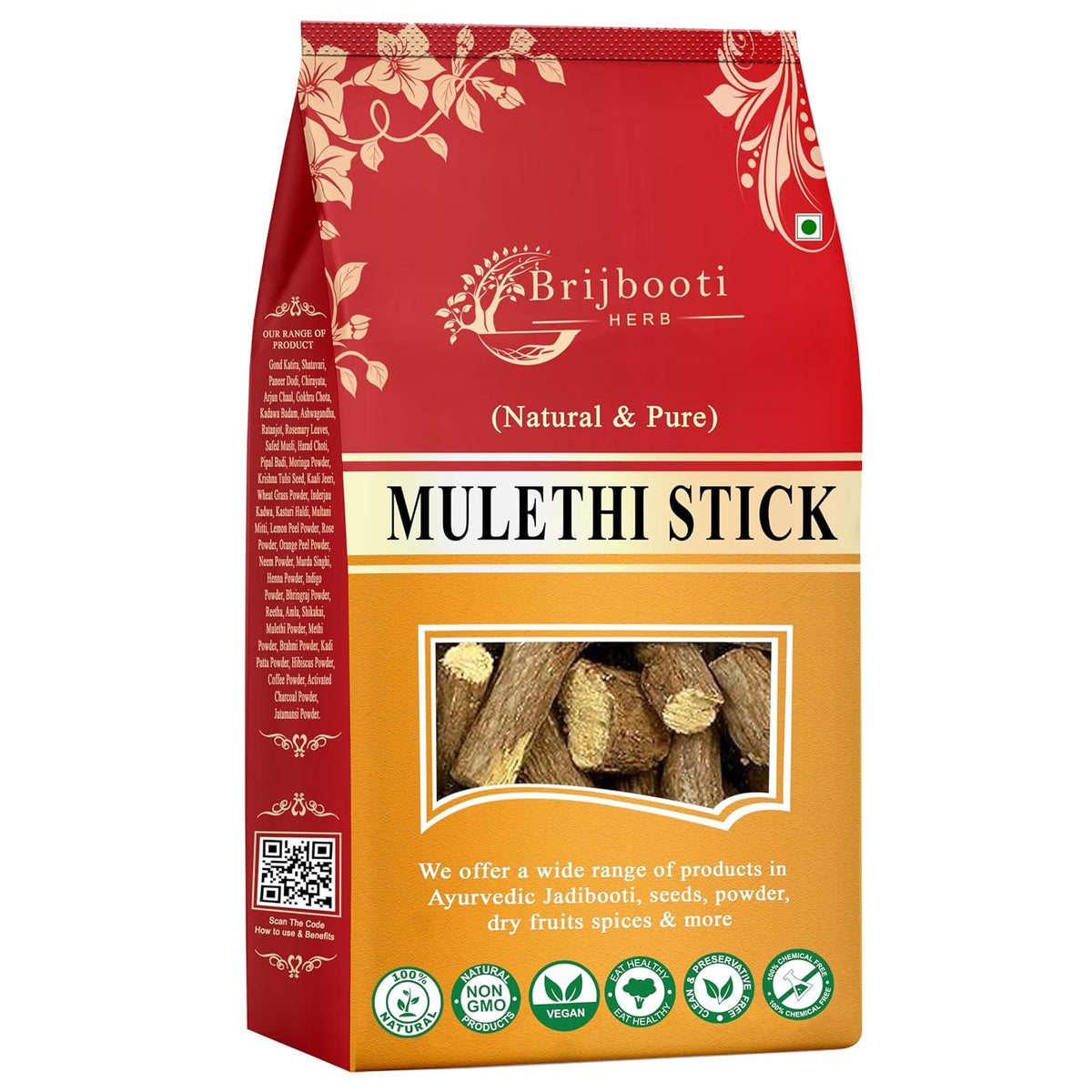 Brijbooti Mulethi Stick 200 Gram - Licorice Root - mulethi sticks for throat - Yashtimadhu - Liquorice - Skin and Hair Care