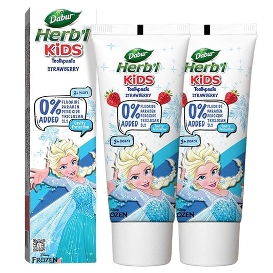 Dabur Herb'l Kids Elsa Frozen Toothpaste | 160g (Pack of 2 x 80g) | 3+ Years | Strawberry Flavour | No added chemicals | Cavity protection | Healthy Gums | SLS & Flouride free