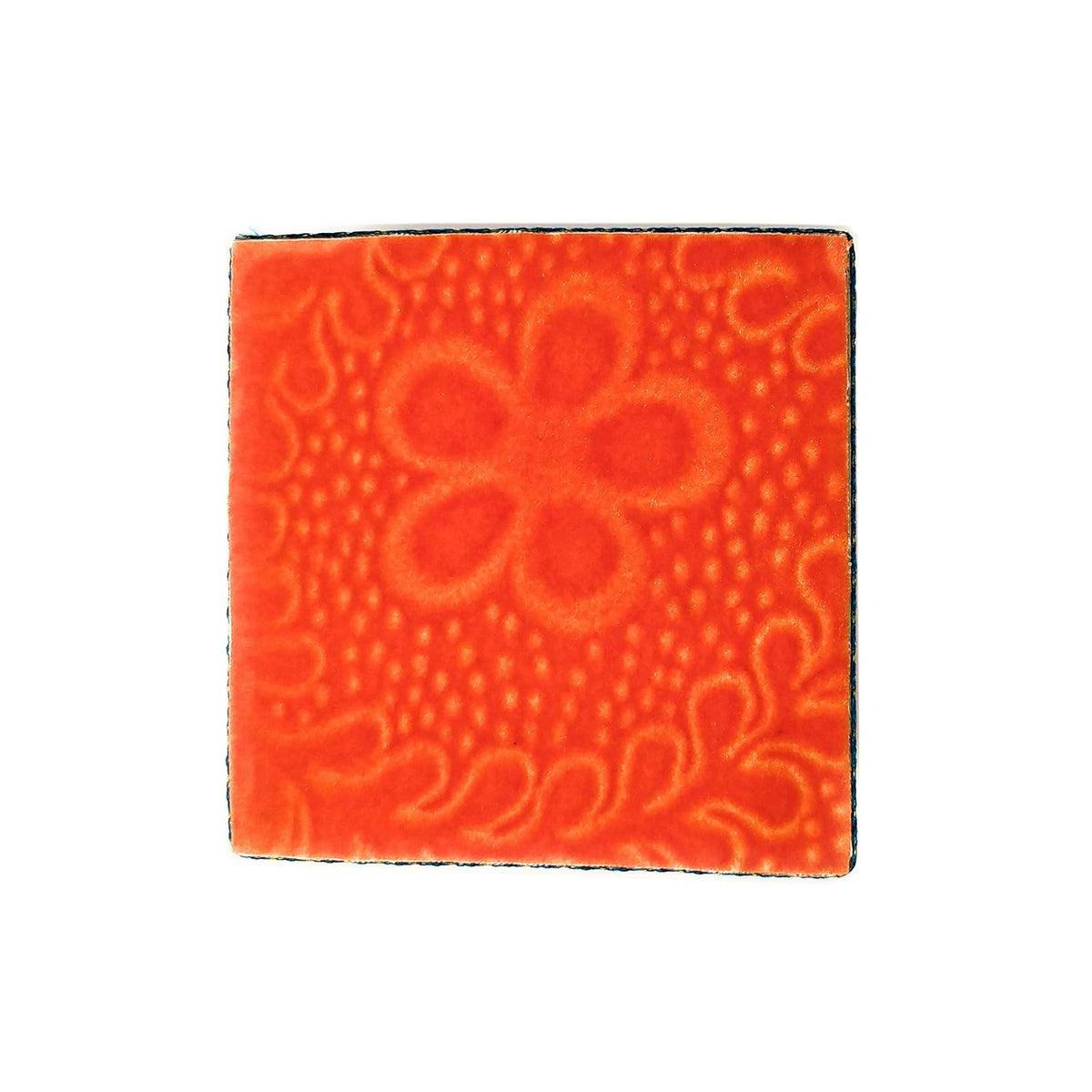 SHINDE EXPORTS Wooden Meenakari Velvet Chowki Bajot choki chaurang patla for Idols and Pooja Articles (Orange, 9.5x9.5cm)