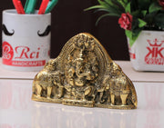 KridayKraft Ganesh Wall Hanging with Elephants for Door Entrance Decorative Showpiece - 12 cm (Aluminium, Gold)