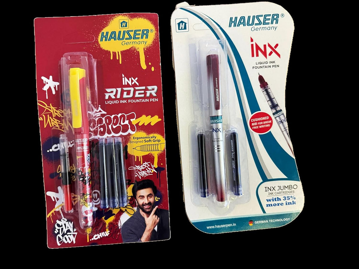 Hauser Germany INX Liquid Ink Fountain Pen Set, 2 Pens with Jumbo Ink Cartridges