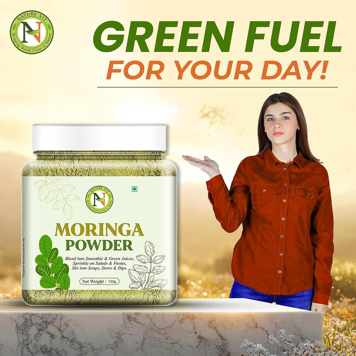 NatureVit Pure Moringa Leaf Powder 100g | Natural Superfood Supplement | Rich in Vitamins, Minerals & Antioxidants | Vegan & Gluten-Free