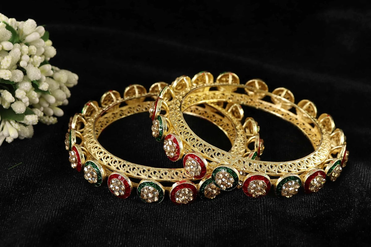 NMII Traditional Kundan Stone Work Metal Bangles For Women & Girls | Mirror Bangles | Bangles For Women Wedding, Party, Festival, Function | Women's Fashion Jewellery