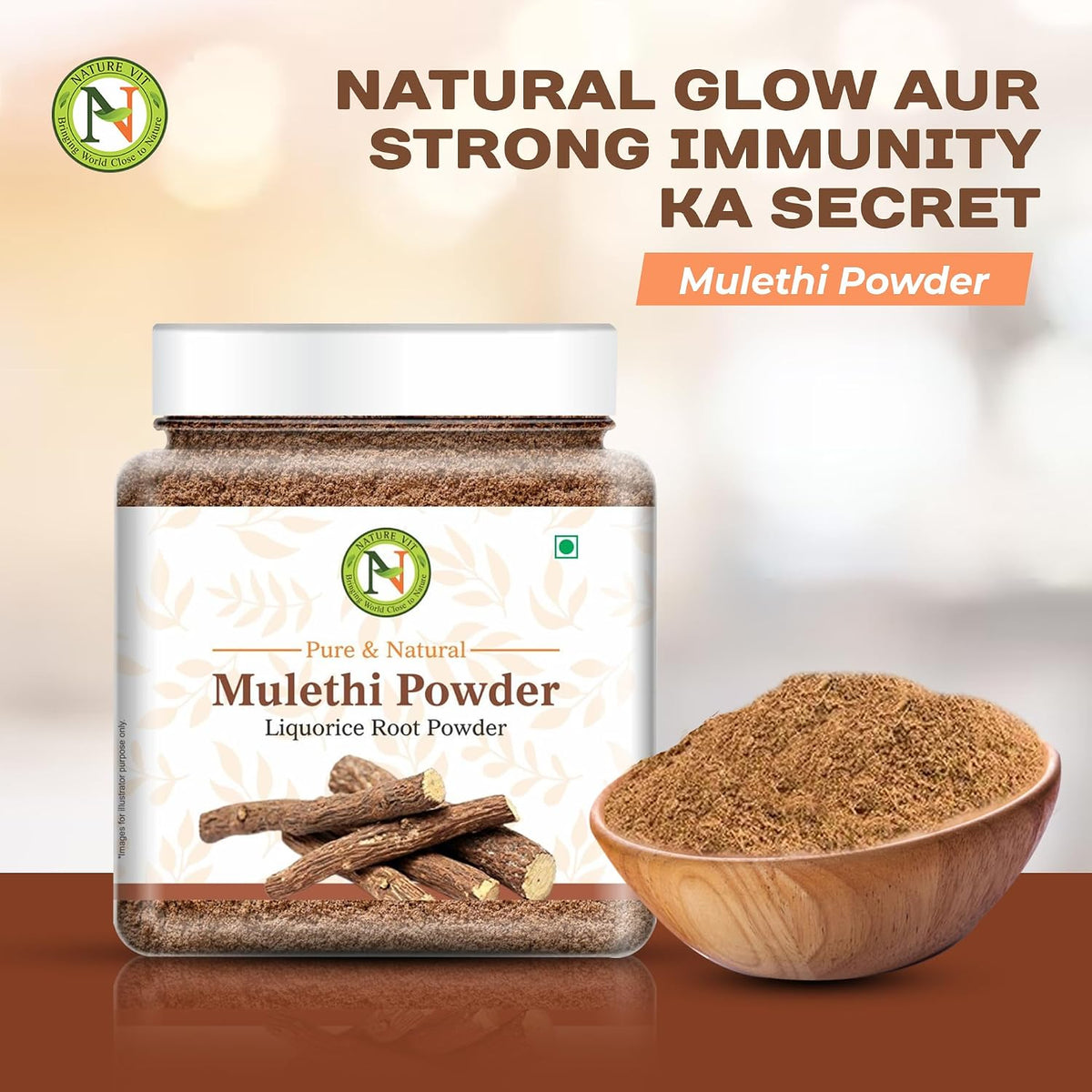NatureVit Mulethi Powder 100g (Yashtimadhu) | Edible Licorice Powder for Skin Brightening, Hair Care & Digestion | Natural & Preservative-Free