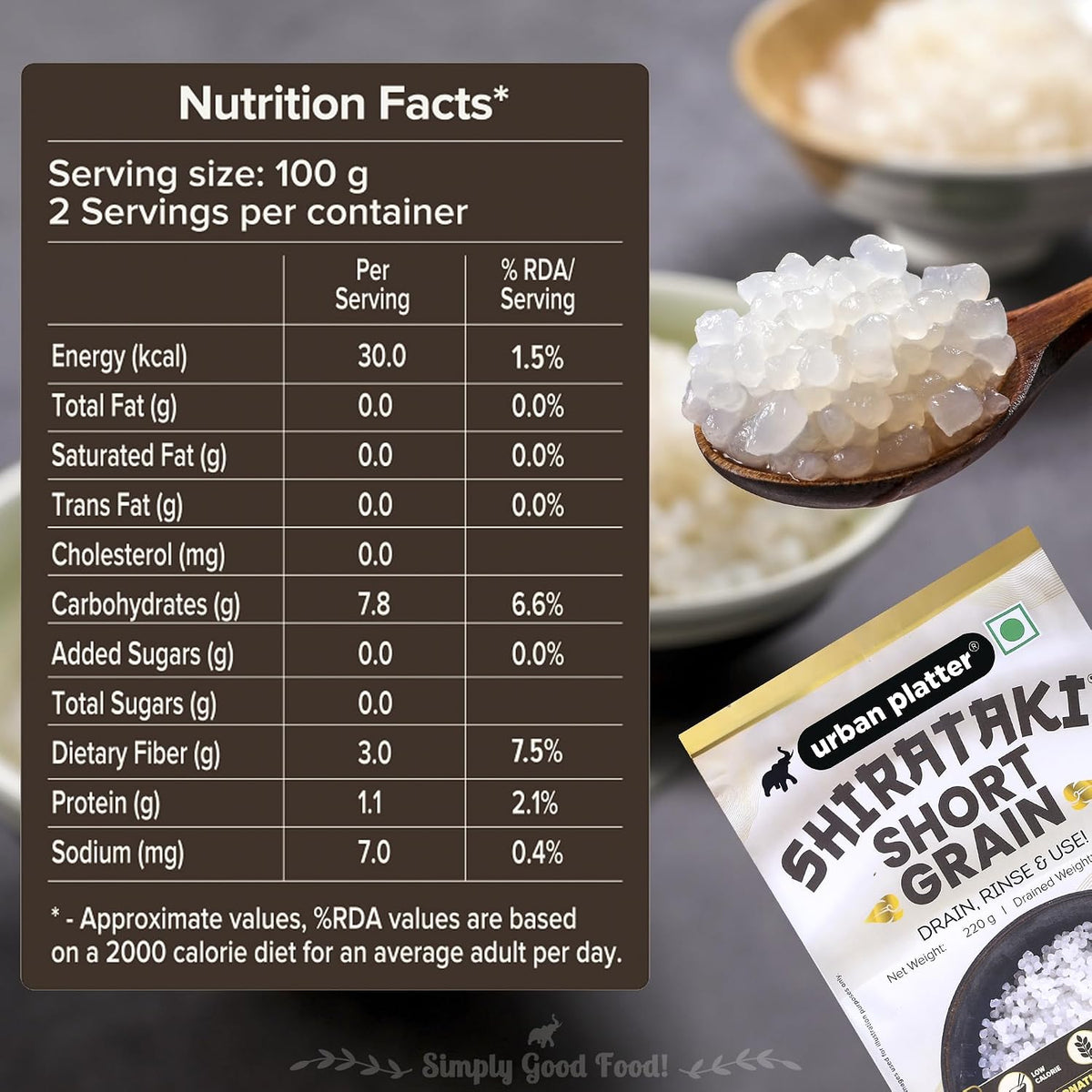 Urban Platter Shirataki Short-Grain Rice, 220 g, Pack of 12 (Ultra Low-Carb, Low-Calorie, Keto-Friendly, Fat-Free, Gluten-Free Alternative To Rice)