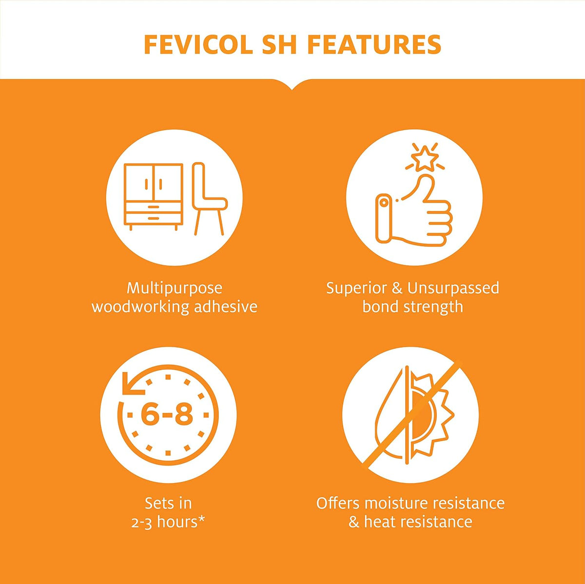 Pidilite Fevicol SH - Ultimate woodworking adhesive | Easy to use | Durable | Sets in 2-3 hours | 500g combos