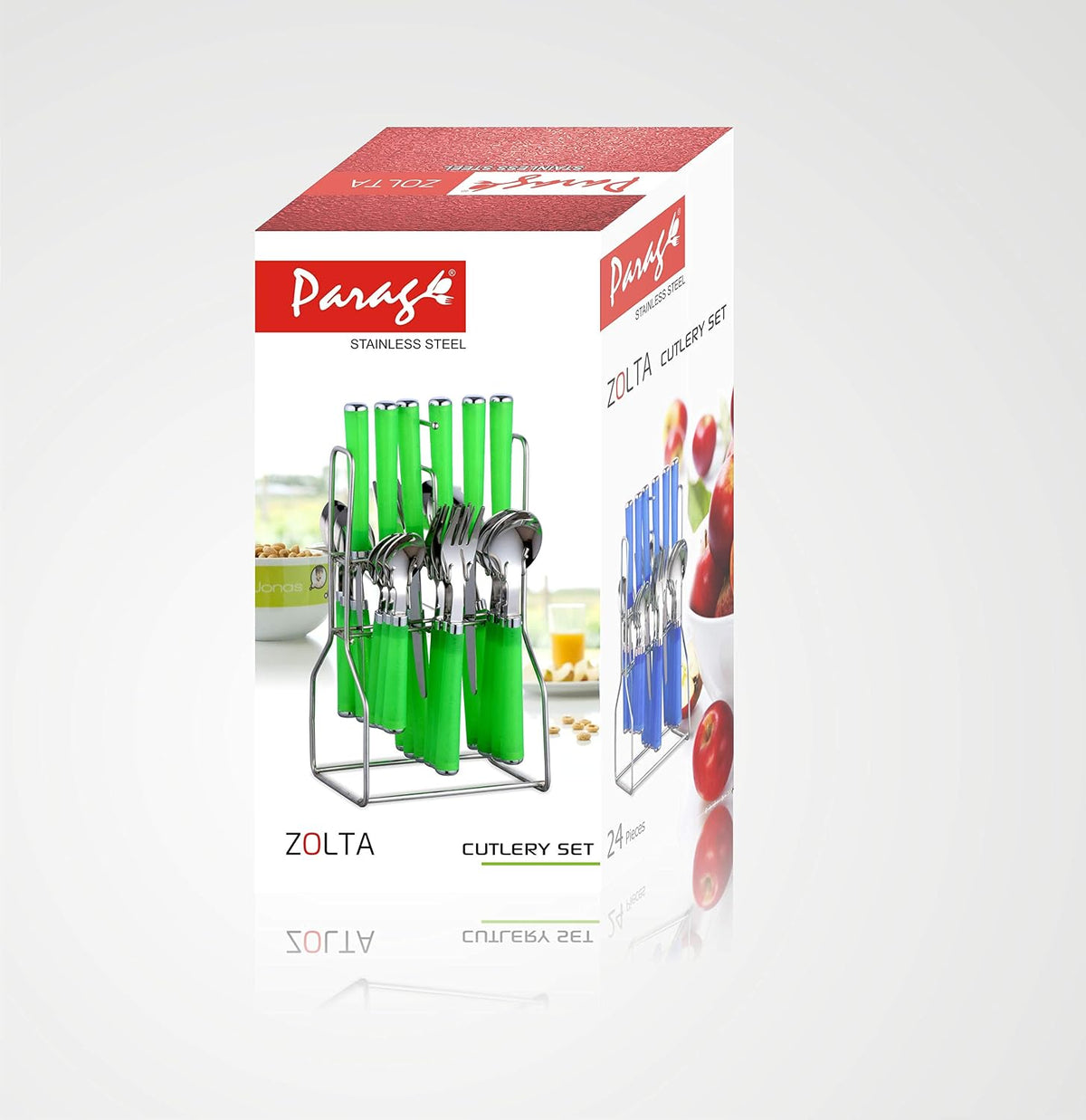 Parage Zolta Stainless Steel Cutlery Set- Set of 25 (Contains: 6 Table Spoons, 6 Forks, 6 Tea Spoons, 6 Knives, 1 Stand), Spoon Set, Cutlery Set for Dining Table Stylish (Blue)