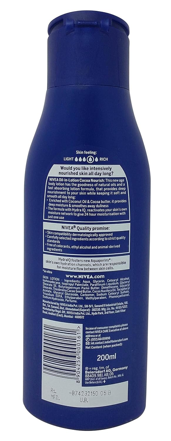 Nivea Cocoa Nourish Body Lotion - Cocoa Butter and Coconut Oil, 200ml Bottle