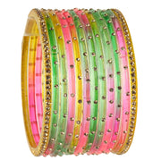 NMII Stylish Glass Bangles Set For Women & Girls With Studded Golden Gemstones | Bangle Set For Women | Crystal Glass Bangle Wedding, Daily, Festive - Set Of 24