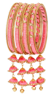 NMII Metal & Silk Thread Jhumka Zircon Latkan Stylish Bangles Set For Women's and Girls | Women's Fancy Latkan Bangles Set | Ethnic Fashion Jewellery- Set of 12 Bangle, (G405_Watermelon-2.8(2.8))