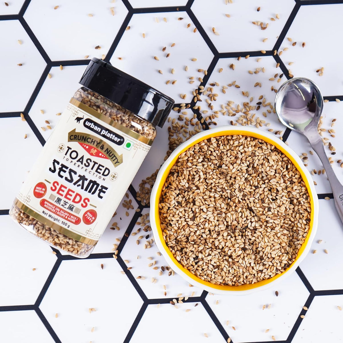 Urban Platter Toasted Sesame Seeds, 100g (Nutty & Crunchy | Toasted to Perfection | High in Protein | High in Fibre | Sprinkle on Salads, Rice, Noodles, soups, etc.)