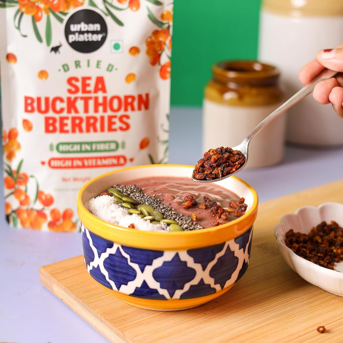 Urban Platter Dried Sea Buckthorn Berries, 100g (High in Vitamin A | High in Fiber | Tart & Tangy Superfruit | Add to Trail Mixes, Smoothies, Teas & Baking)