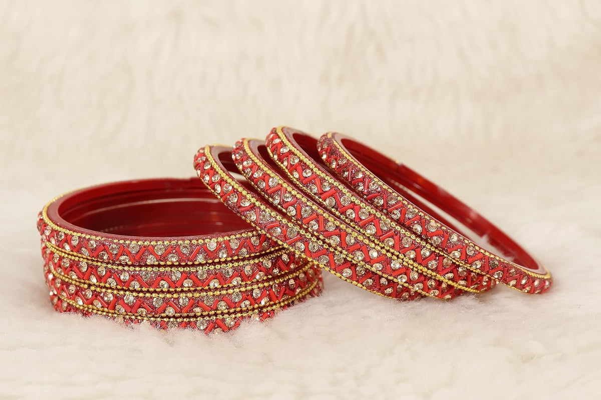 NMII Glass Bangles Set For Girls and Women Studded Zircon Gemstone and Beads I women bangles I (Pack of 8)