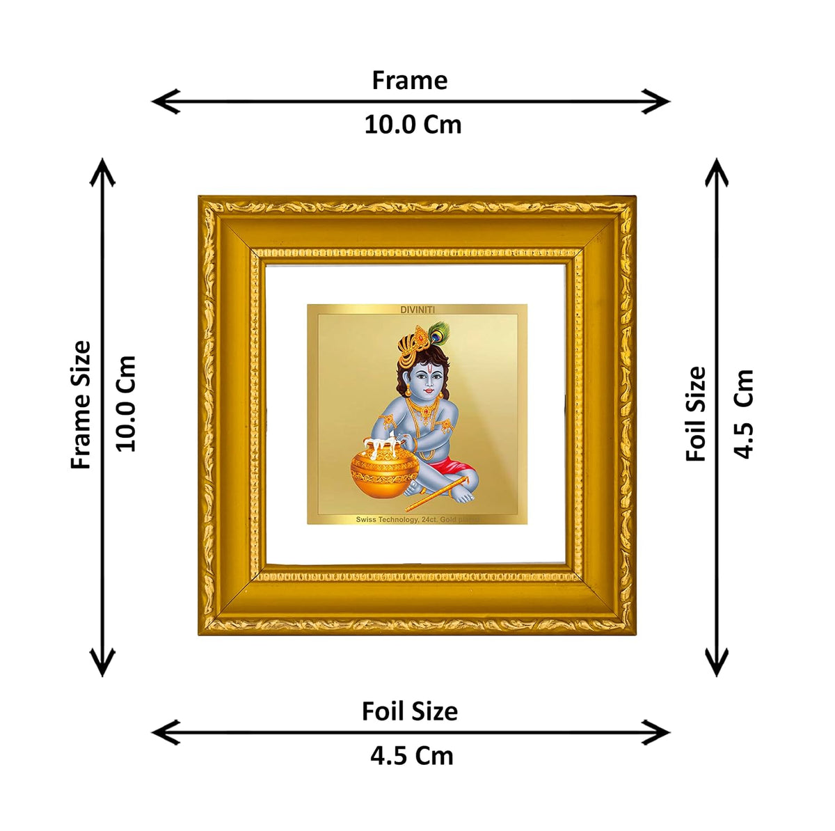 Diviniti Bal Gopal Gold Plated Wall Photo Frame, Table Décor| DG Frame 101 Size 1A and 24K Gold Plated Foil| Religious Photo Frame Idol For Pooja, Gifts Items (10 CM X 10 CM)