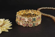 NMII Royal Golden Metal Bangles Set For Women & Girls with Zircon Diamond Stone | Traditional Gold Plated Kangan Set | Fancy Women's Fashion Jewellery Bangles | Wedding, Party, Festive- Set of 2