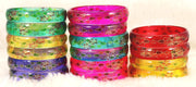 NMII Multi Colour Glass with Flower Print Kada Bangles Combo Set For Women and Girls | Fancy Glass Bangles Bracelet | Stylish Women's Kangan | Plain Simple Kada- Set of 16