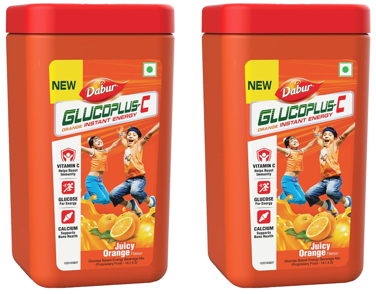 Dabur GlucoPlus-C Instant Energy Glucose Juicy & Tasty Orange Flavour Powder- 400g Jar | Glucose Replenishes Energy | 25% more Glucose| Vitamin C helps Boosts Immunity | Calcium Supports Bone Health