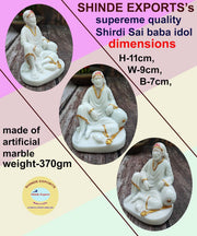 SHINDE EXPORTS shirdi saibaba Idol Marble/saibaba Idol for car Dashboard 11 cm (White Golden jari dwarkamai)