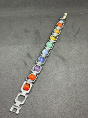 RUDRADIVINE Natural Chakra Stone Bracelet Silver Tone Energy Jewelry
