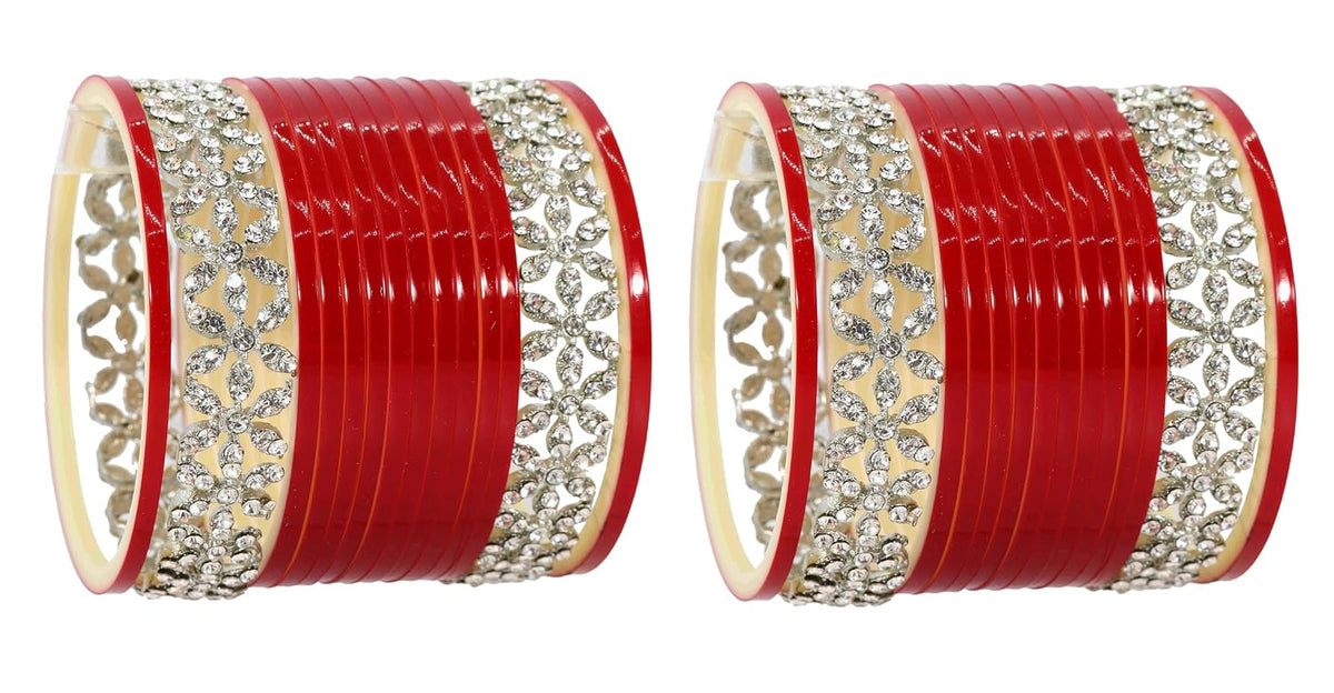 NMII Stylish Red Chuda Set For Women & Girls with Zircon Diamond Stone | Women's Bangles Chooda | Bridal Chuda Set Design Wedding, Party, Marriage | Fashion Jewellery