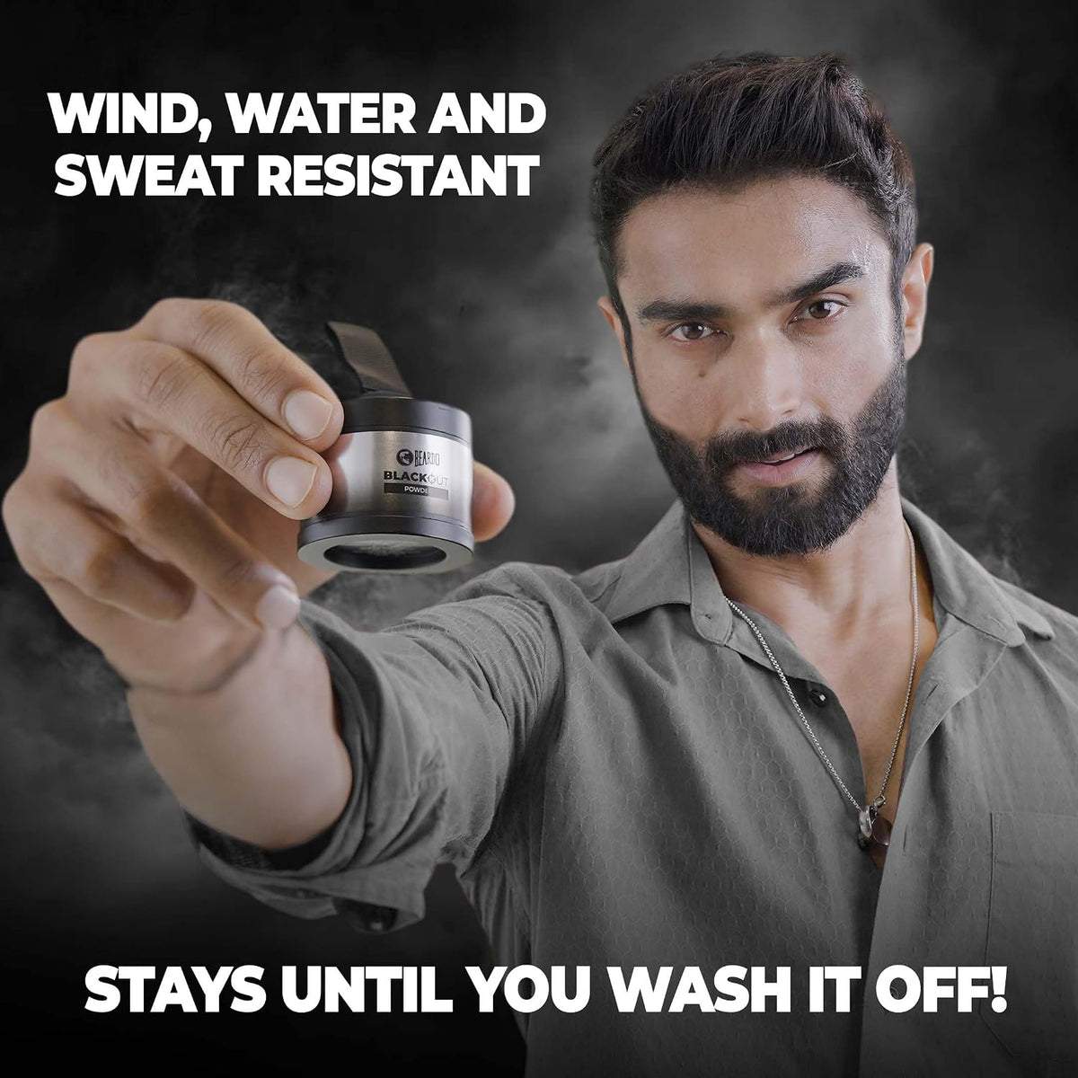 Beardo Blackout Hair Powder 4g - Black | Root Touch Up for Grey Hair | Instantly Covers Grey Roots, Beard Patches & Bald Spots | Thick Black Fiber Hairline Powder | Highly Pigmented, Long-Lasting & Matte Finish | Super-Fine Cover-up