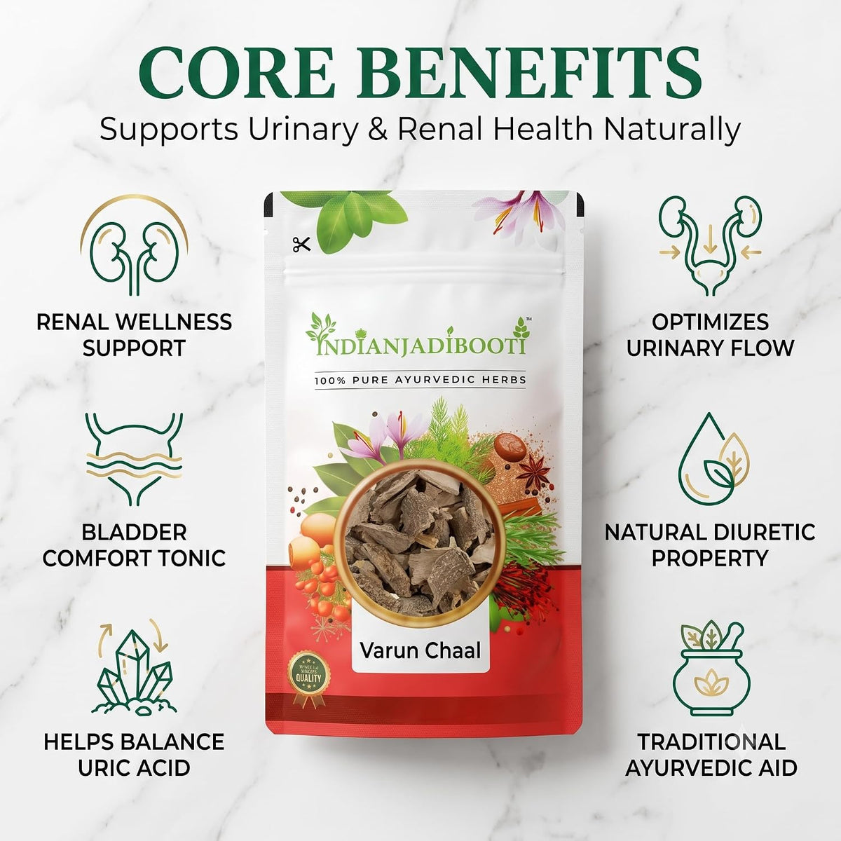 IndianJadiBooti Varun Chaal (Crataeva Nurvala) | Supports Urinary and Kidney Health | 250 Grams Pack