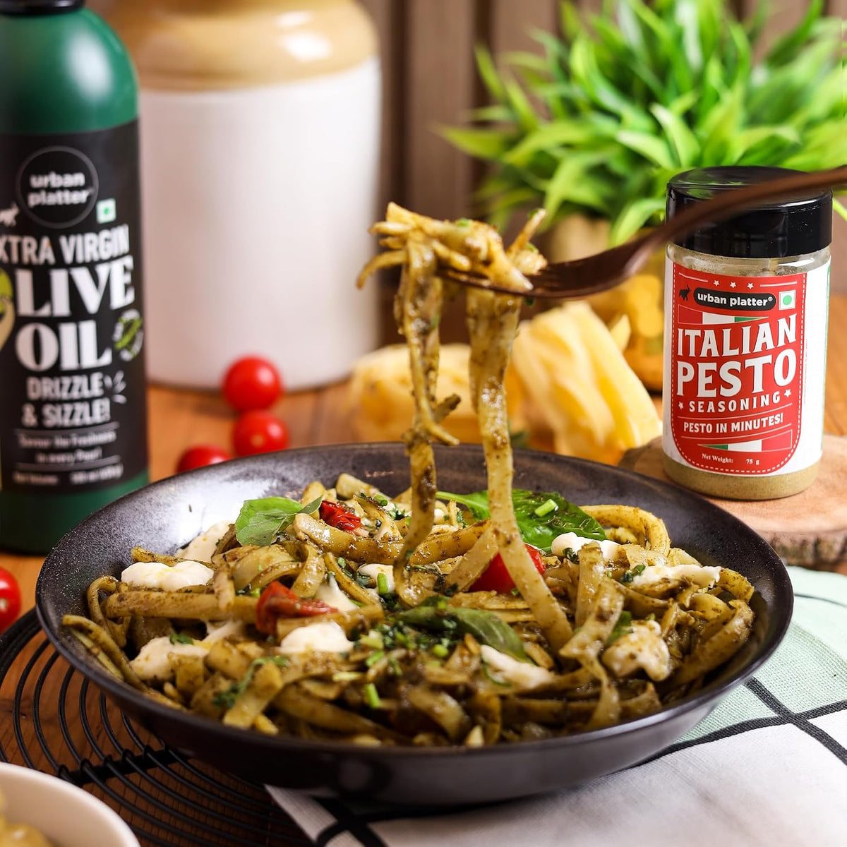 ⁠Urban Platter Italian Basil Pesto Seasoning, 75g (Instant & Flavourful | Plant-based | Perfect for Pasta, Salads, Snacks)