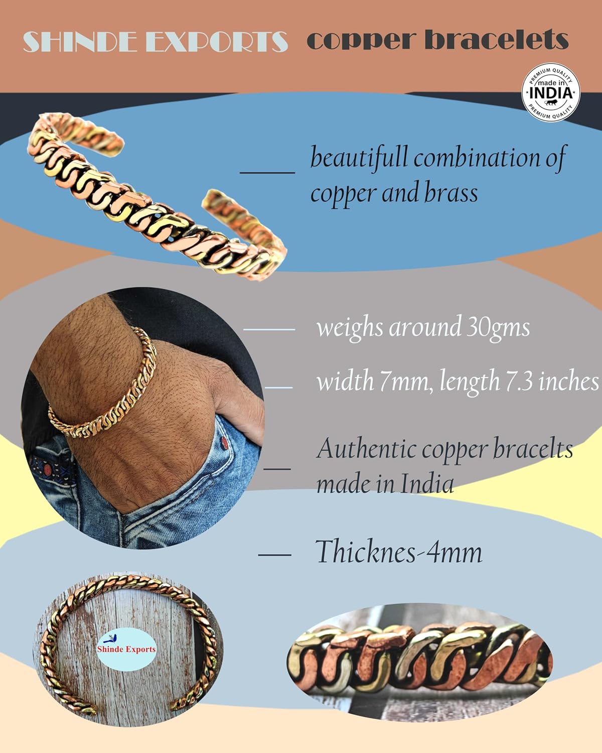 SHINDE EXPORTS pure original copper tamba kada bracelet for men and women boys