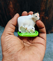 SHINDE EXPORTS Cow with Calf kamdhenu Marble Idol White Statue for vastu Pooja Home Decor (White, 5cm)