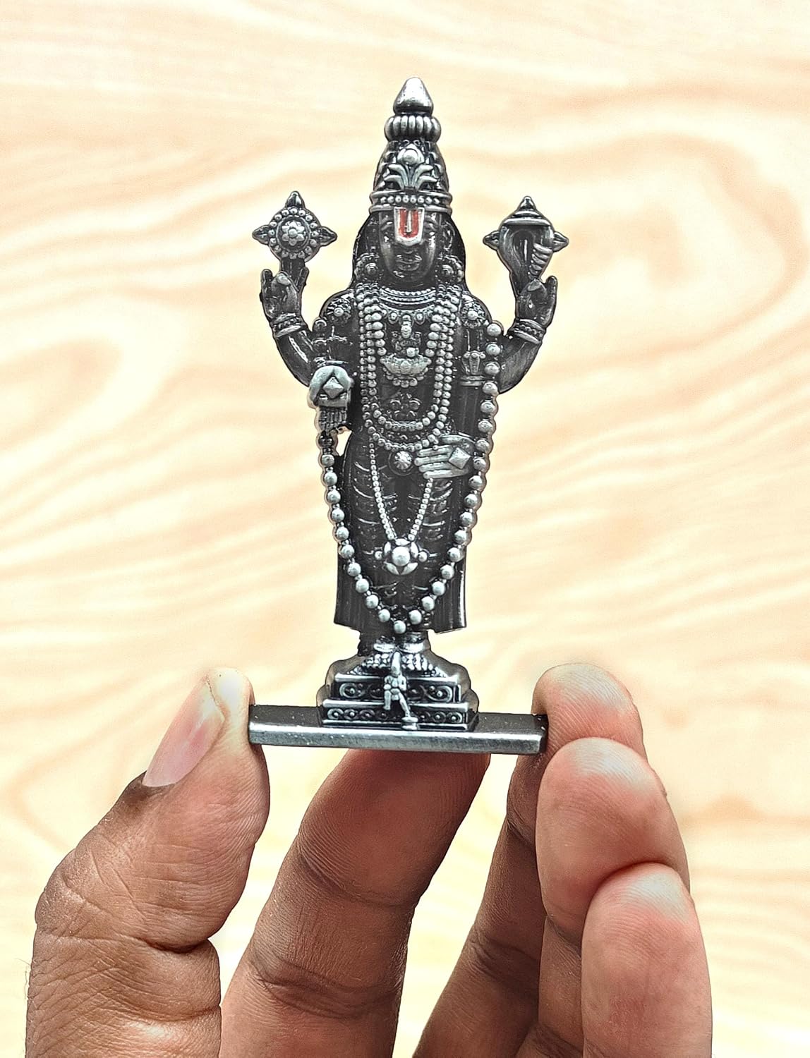 SHINDE EXPORTS Small Size Brass Metal Lord tirupati Balaji Idol for car Dashboard Home (Grey Tone Style 2)