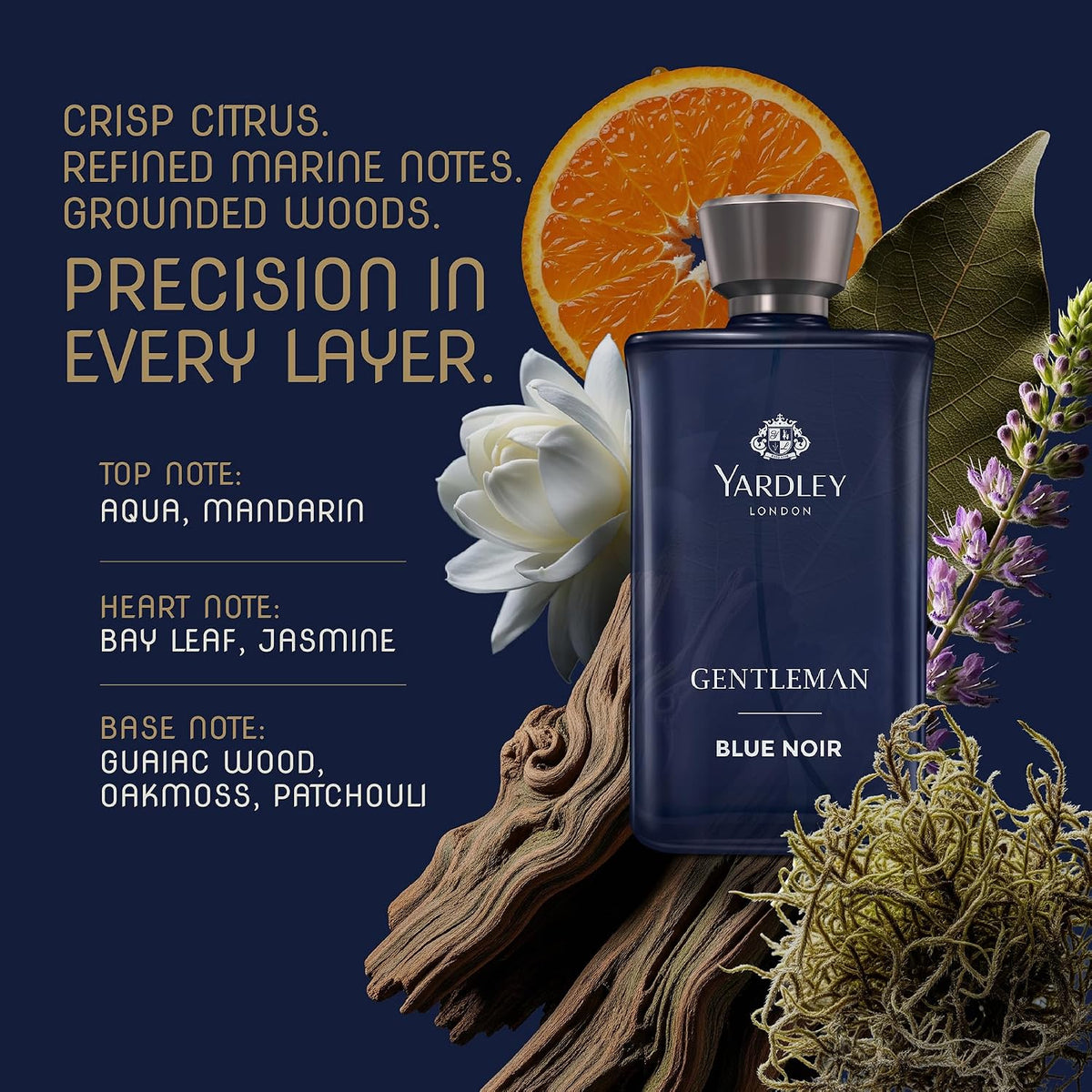 Yardley London Blue Noir | Eau De Parfum | Long Lasting International Perfume for Man | Citrus Marine Oakwood Fragrance | Upto 15% dosage | 100ml EDP| Ideal Gift for Man