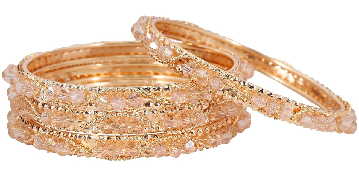 NMII Alloy Metal Bangles Set For Girls & Women Studded Pearls and Chain | Stylish Bangles Bracelet | Fancy Metal bangles | Women's Jewellery | (Pack of 4)