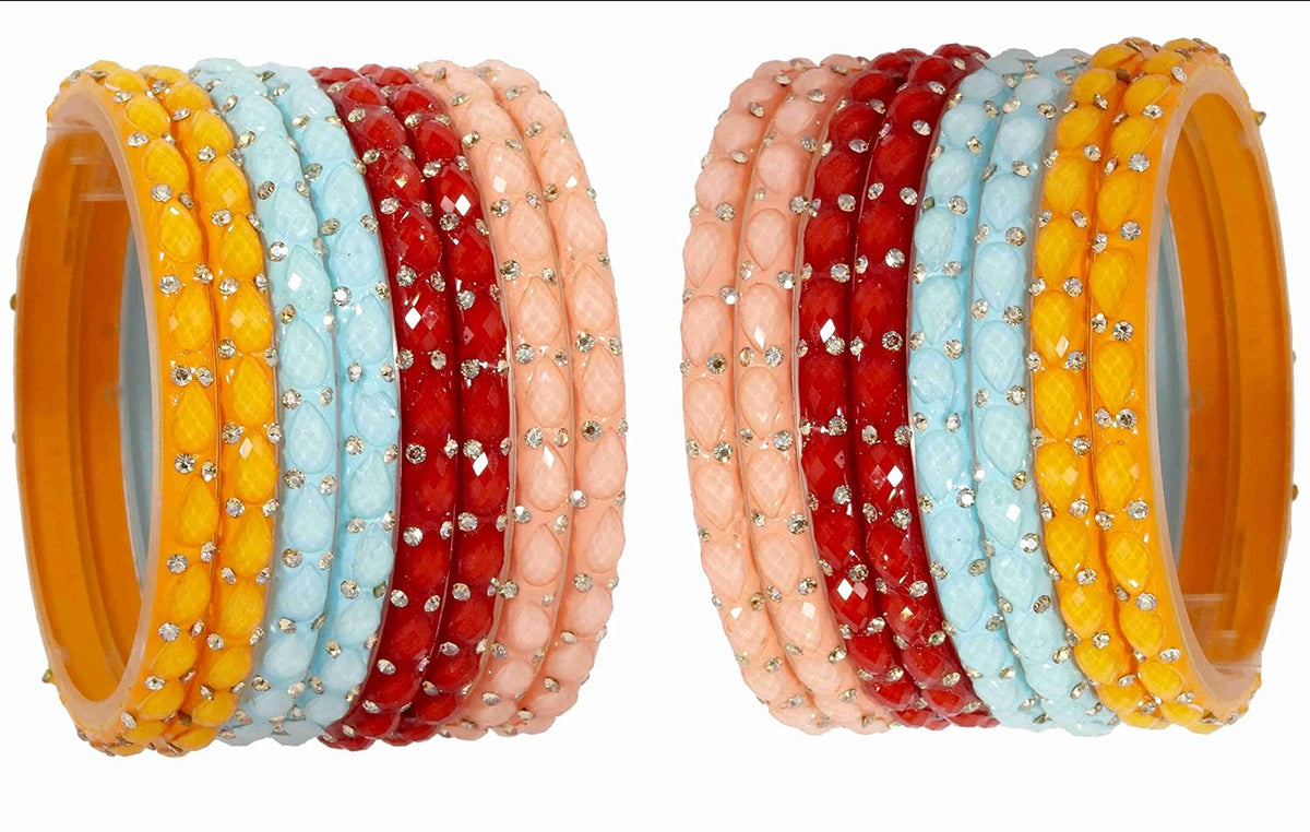 NMII Acrylic (Plastic) With Beads and Zircon Gemstone Studded Worked Kada Set For Women and Girls