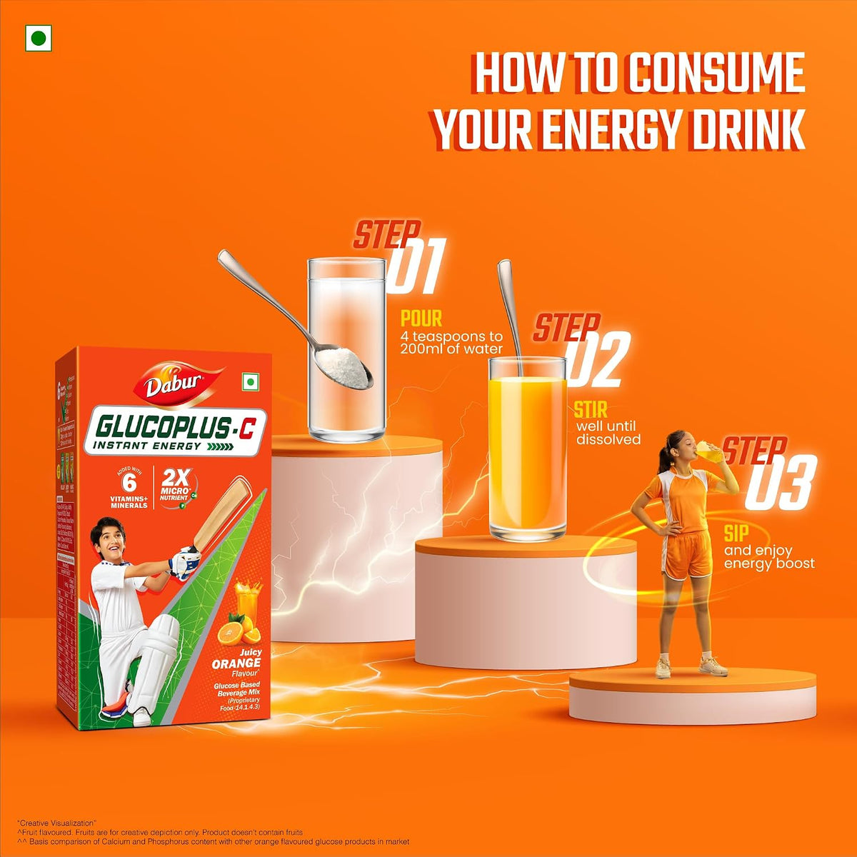 Dabur Glucoplus C Glucose Powder (Orange Flavour) 1kg
