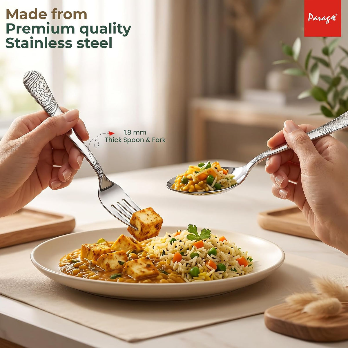 Parage 12 Pieces Stainless Steel Cutlery Set, 16 cm, Premium Cutlery for Home & Kitchen, Luxury Dining Tableware Gift for House Warming, Silver Imperial Design (6 Dinner Spoons & 6 Dinner Forks)