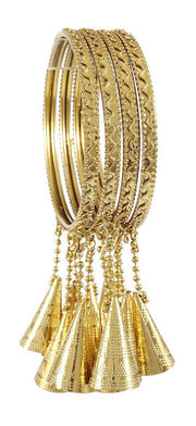 NMII Non-Precious Metal Base Metal with Curved Shaped and Latkan Linked Glossy Finished Kaleere type Kada Set For Women and Girls