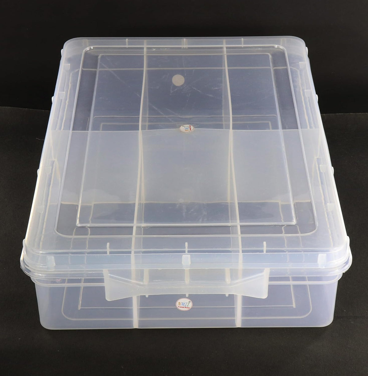 NMII Multipurpose Plastic Storage Box with Partitions | Transparent Organizer with Secure Lid | Ideal for Stationery, Craft Supplies, Tools, and Jewellery, Accessories | Lightweight-(6 Partitions)