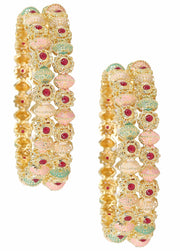 NMII Traditional Gold Plated Metal with Red Zircon GemStone Bangles Set For Girls & Women | Premium Rajwadi Kangan Set | Girl's Bangles Bracelet | Stylish Kada For Women