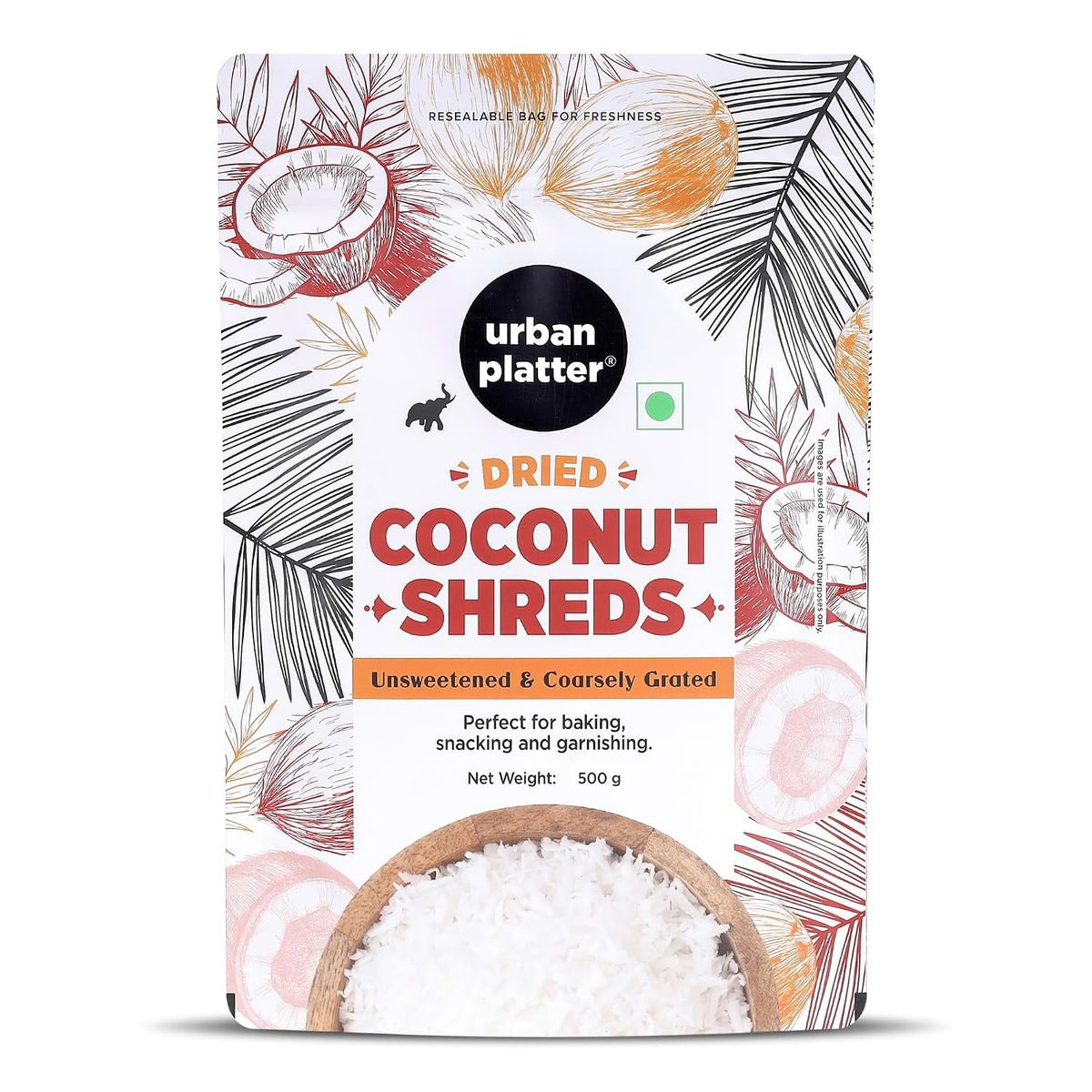 Urban Platter Dried Coconut Shreds 500g (Unsweetened Coarsely Grated, Ideal for Baking, Garnishing & Indian Sweets)