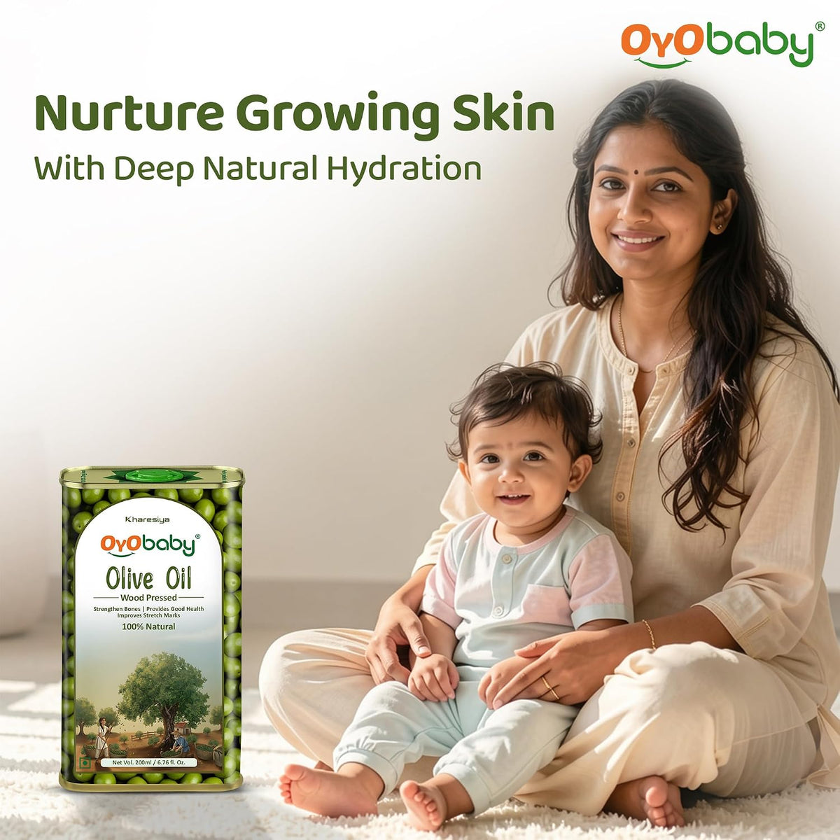 OYO BABY 100% Pure Olive Oil for Baby - 200ml | Enriched with Vit E & Omega 3 | Baby Massage Oil for Skin & Hair Nourishment | Edible Food-Grade Oil