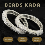 NMII Stylish White Pearls & Alloy Metal American Diamond Bangles Kada Set For Women and Girls | Fancy Women's Kada | Girls' Bangles Bracelet | Kada Set For Wedding, Party, Occasion Wear-Set of 2