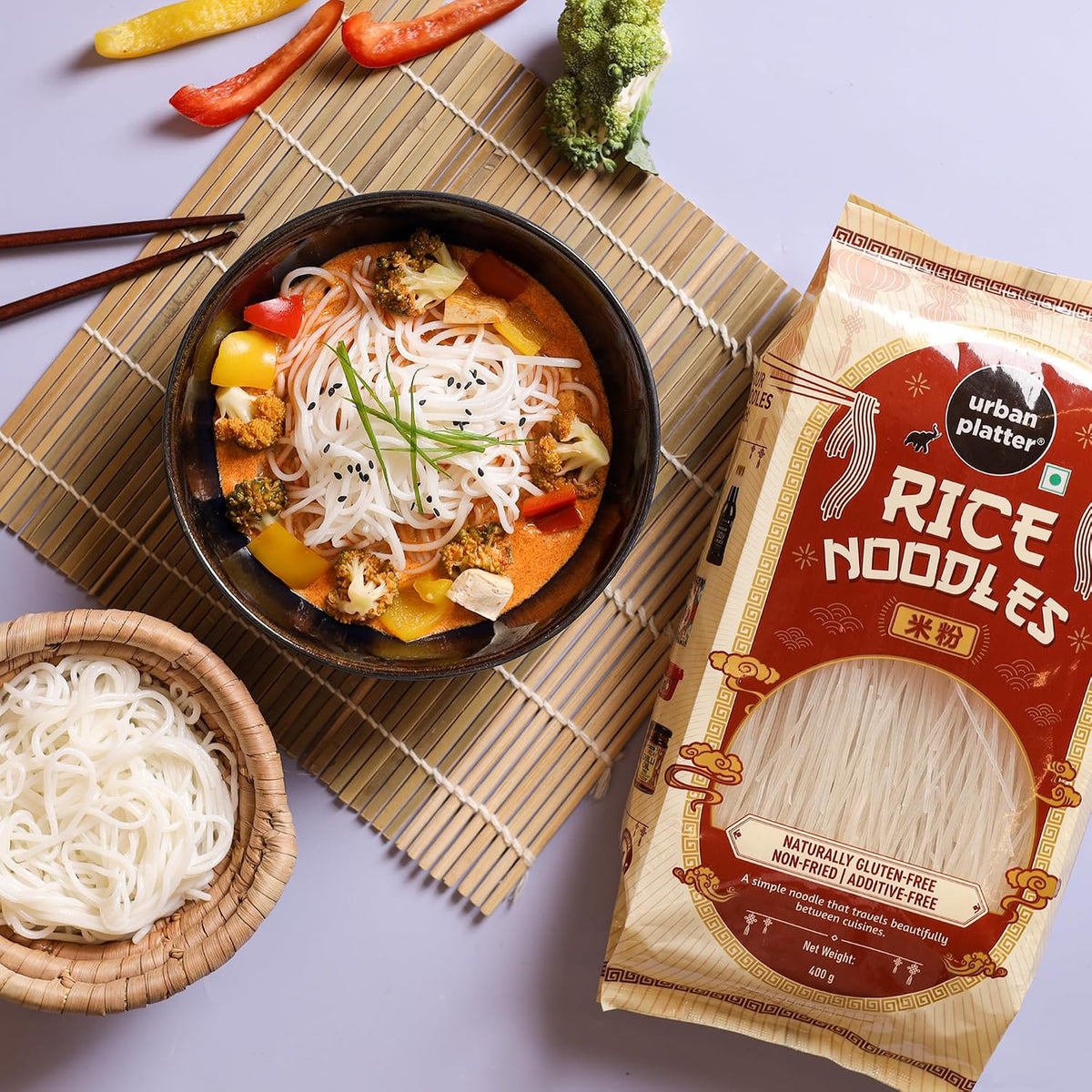 Urban Platter Rice Noodles, 400g (Naturally Gluten Free, Made with Rice Flour, No Additives, Ideal for Pan Asian Cooking)