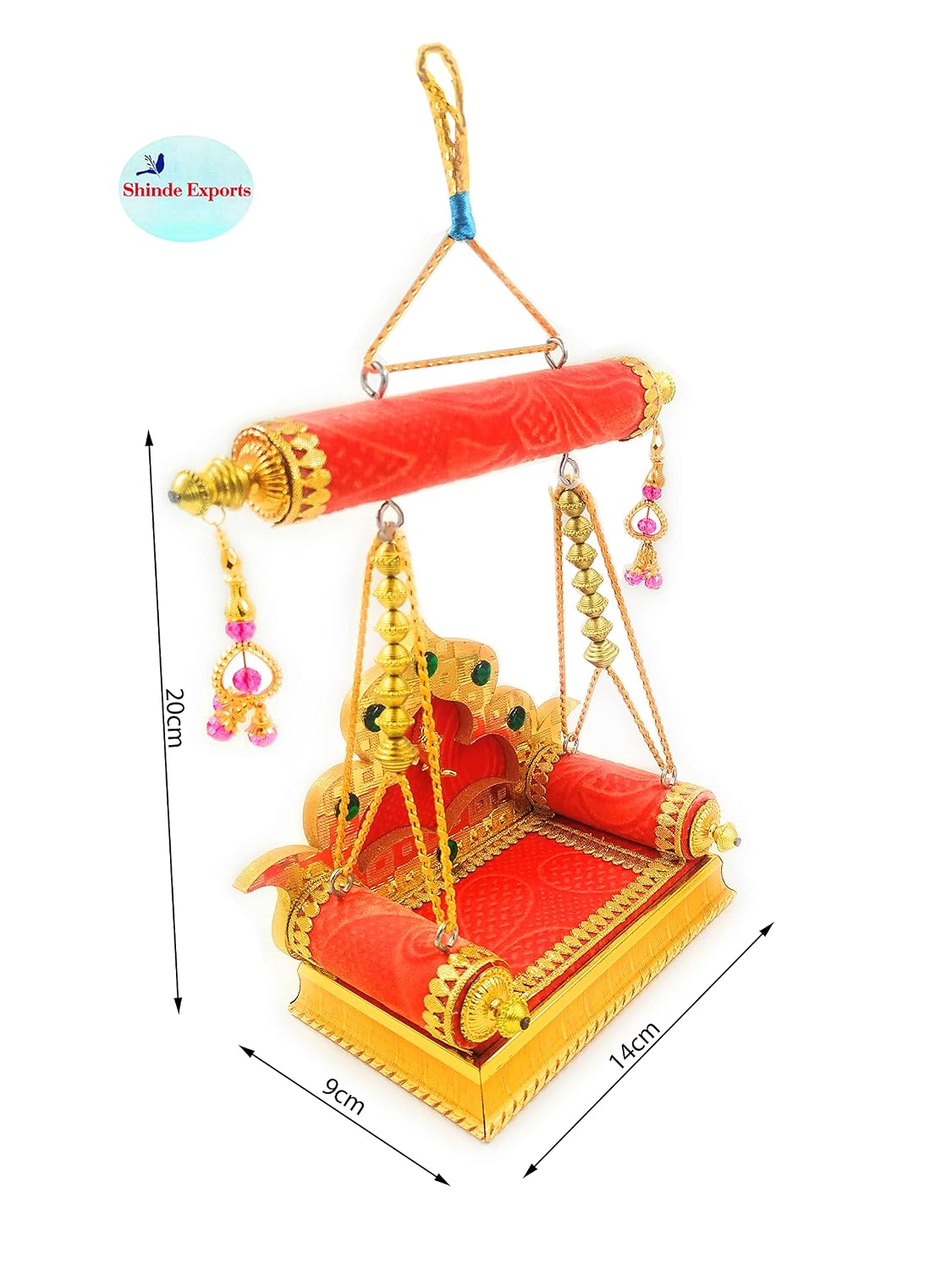 SHINDE EXPORTS Wooden Jhula for laddu Gopal Lord Thakur Pooja god singhasan (Orange)