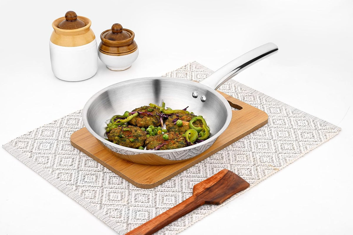 Vinod Claro Heavy Gauge Stainless Steel [Plain ] Fry Pan with 1.5 mm Thickness 20 cm