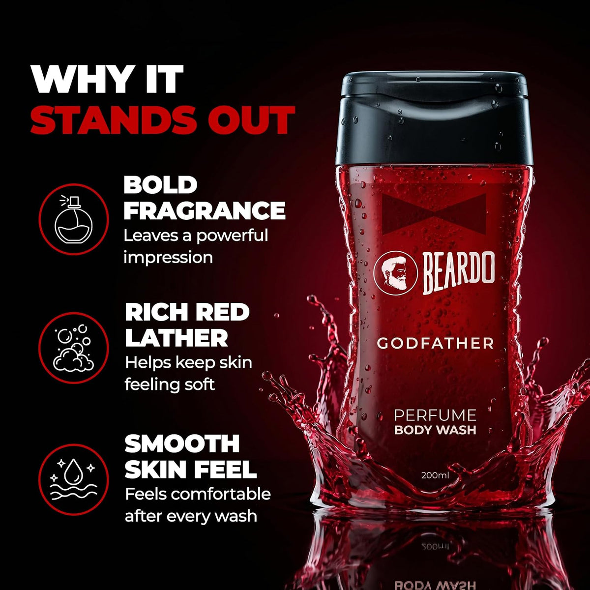 Beardo Godfather Body Wash for Men, 200ml | Powerful and Energising Bodywash for Men | Luxurious Lather and Refreshing Shower Gel | Goodness of Licorice Extract for Long Lasting Fragrance