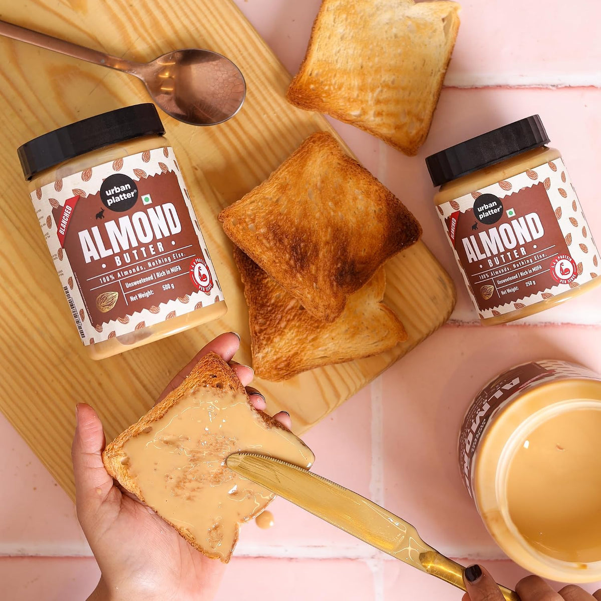 Urban Platter Almond Butter (Without Skin), 500g (Nutty Flavour | Single Ingredient | Keto-Friendly | Blanched Paste)