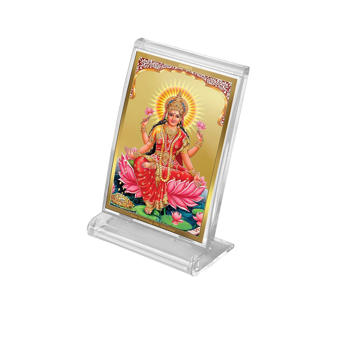 DIVINITI 24K Gold Plated Religious Car Dashboard Frame | Premium God Idol Frame for Car, Home Mandir & Office Table | Spiritual Gift, Decorative Showpiece | Lakshmi Ji
